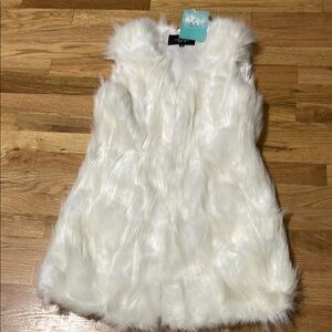 White Shaggy Faux Fur Vest with Plush Texture
